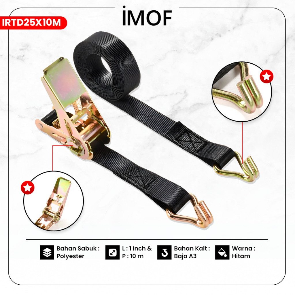 Ratchet Tie Down 1 Inch 10 Meter Tali Krek Pengikat Barang BS 800kg Tali Kargo