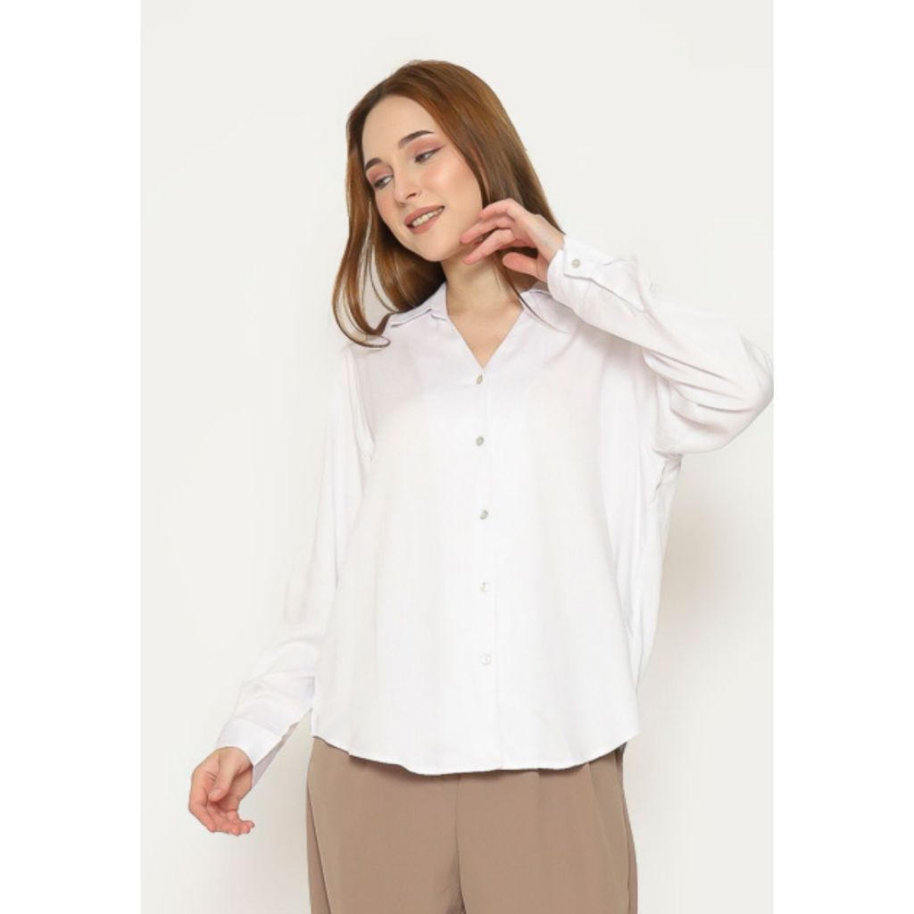 Urban Exchange Milla White Blouse - Atasan Kemeja Blouse Wanita Lengan Panjang