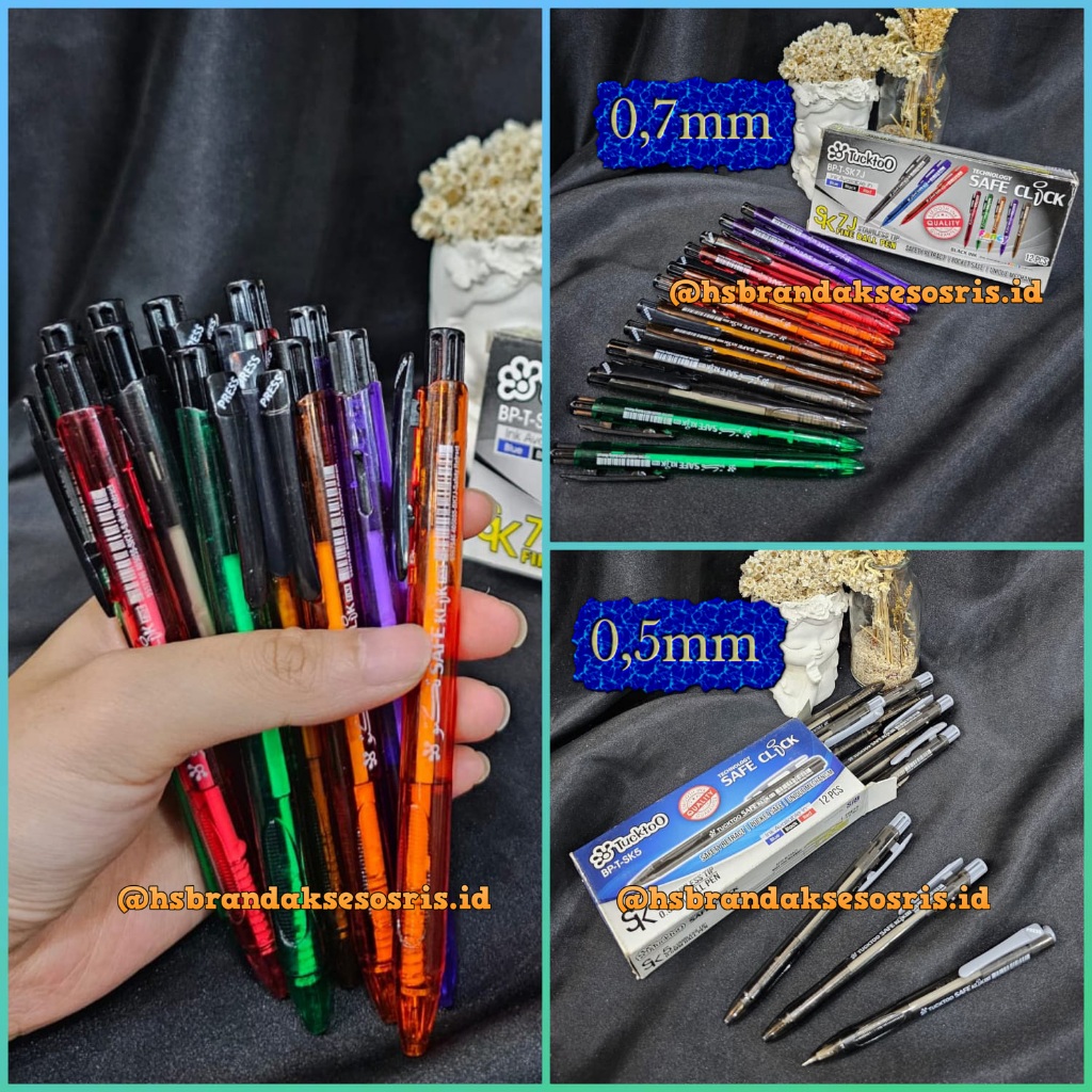 PULPEN CETEK HITAM 0,5MM & 0,7MM / PEN KLIK TUCKTOO / PENA PENCET / BALL PEN CLICK BALLPOINT / TKC62