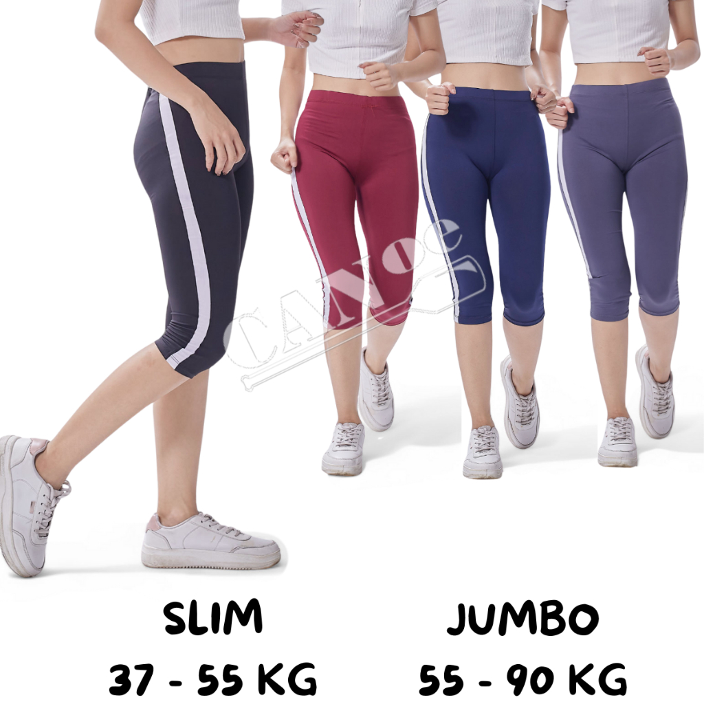 Legging Wanita Legging Garis Leging List Putih  Legging Sport Legging Fashion 3/4