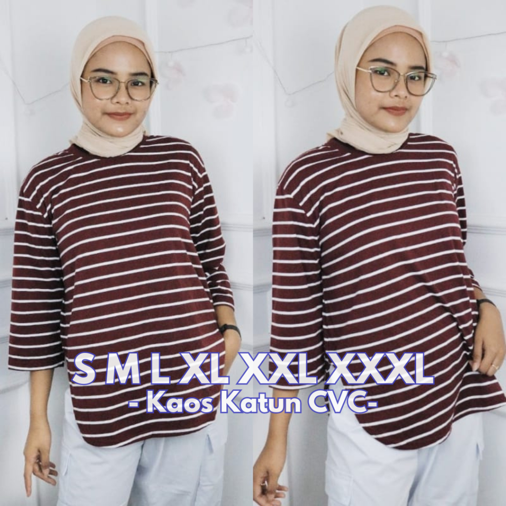 Baju Atasan Wanita Oval Salur Blouse BO Kaos Katun CVC S M L XL XXL XXXL Blouse Kaos Oversize Wanita