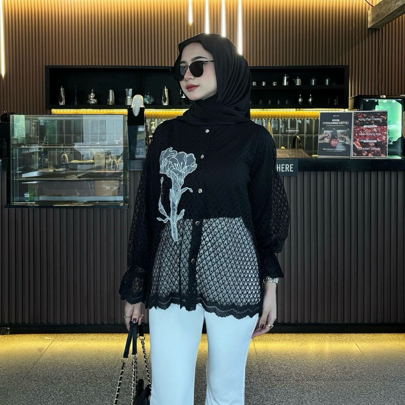 Ghia Outer Brukat | Blouse Brokat Tile Lace Motif Bunga