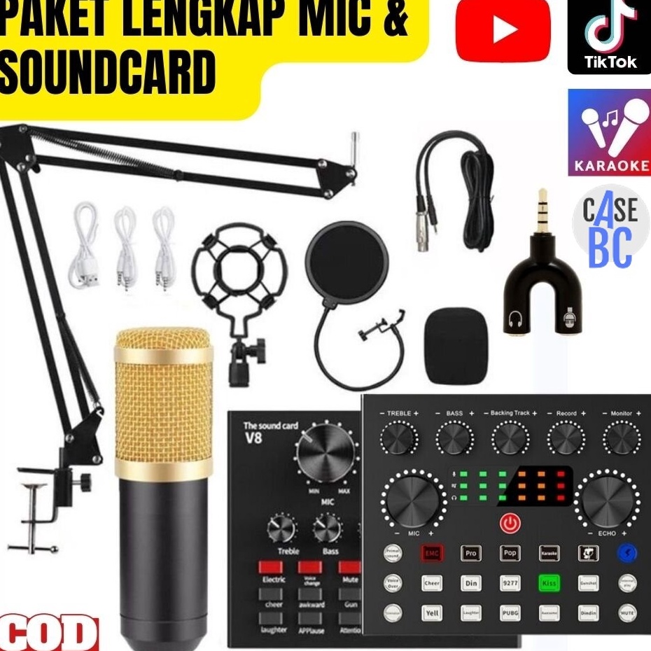 Terdepan BM8 ORIGINAL Full Paket recording Microphone Condenser With V8S  V8S SoundCard