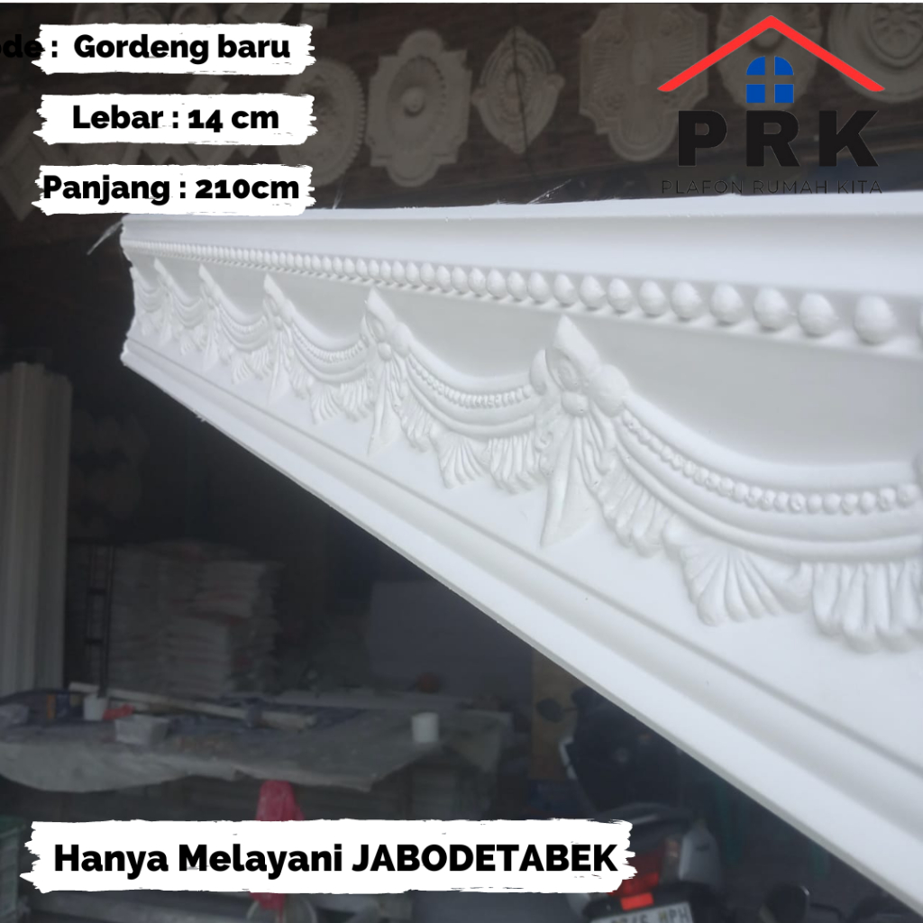 Lis List Gypsum Gipsum Motif Gordeng baru lebar 14cm Plafon ornament dekoratif untuk Interior Plafon