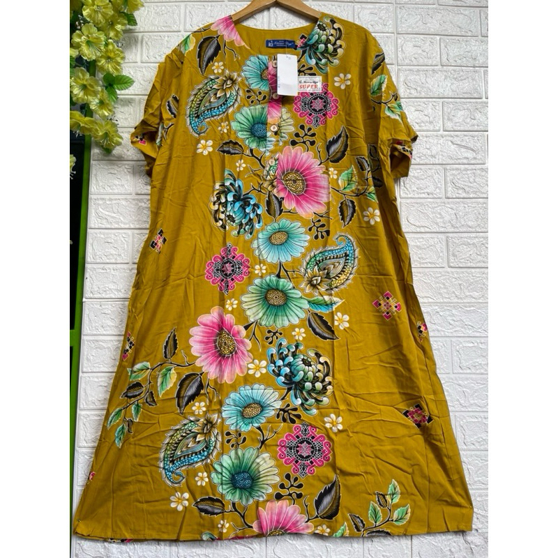 nk Asli Kencana Ungu Daster Jumbo L3 Motif Bunga Terbaru Label Biru Ld.130 cm /Daster Pendek Jumbo