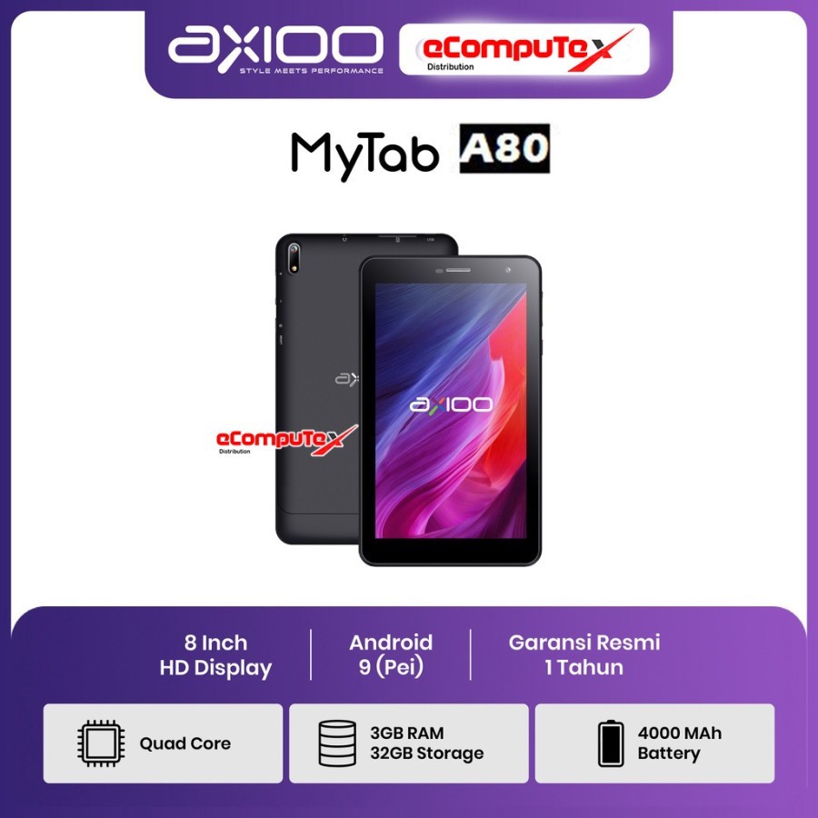AXIOO MYTAB A80 QUAD CORE 8" INCH 3/32GB TABLET A-80 GARANSI RESMI - TKDN