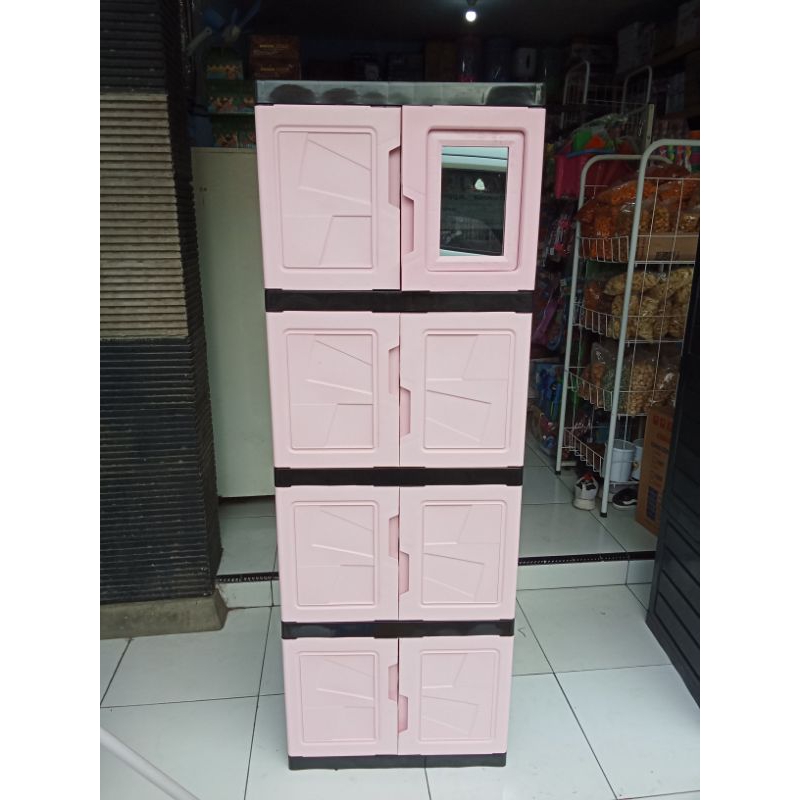 lemari huracan susun4 kaca+kunci/lemari susun 4/lemari plastik huracan