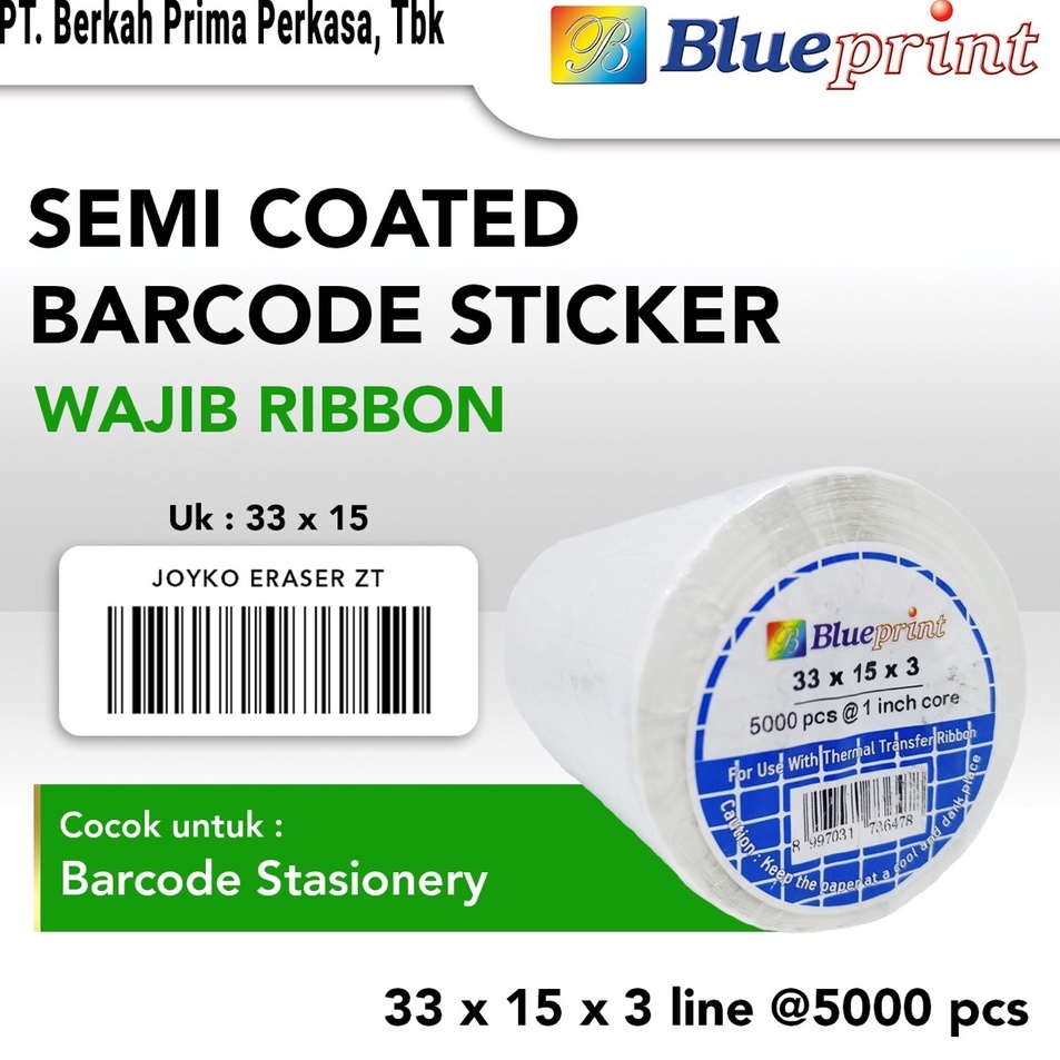 

Diskon Promo Sticker Barcode Semicoated 33x15 mm 3 Line BLUEPRINT Stiker Label Semi Coated 33 x 15 x 3 Line 1 Roll