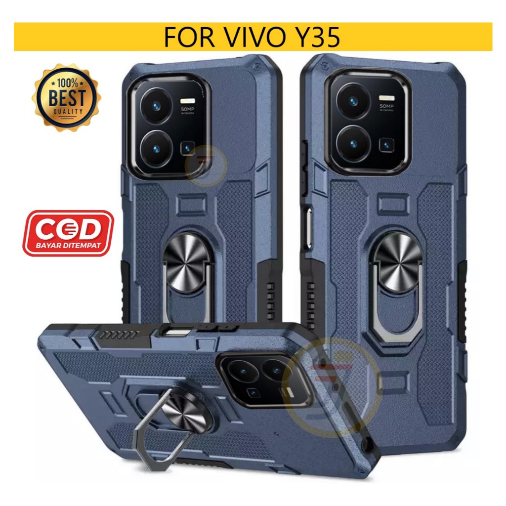 Casing Untuk Vivo Y35 Ring Armor Robot Case Kickstand Hybrid/Hit Ring Case Holder