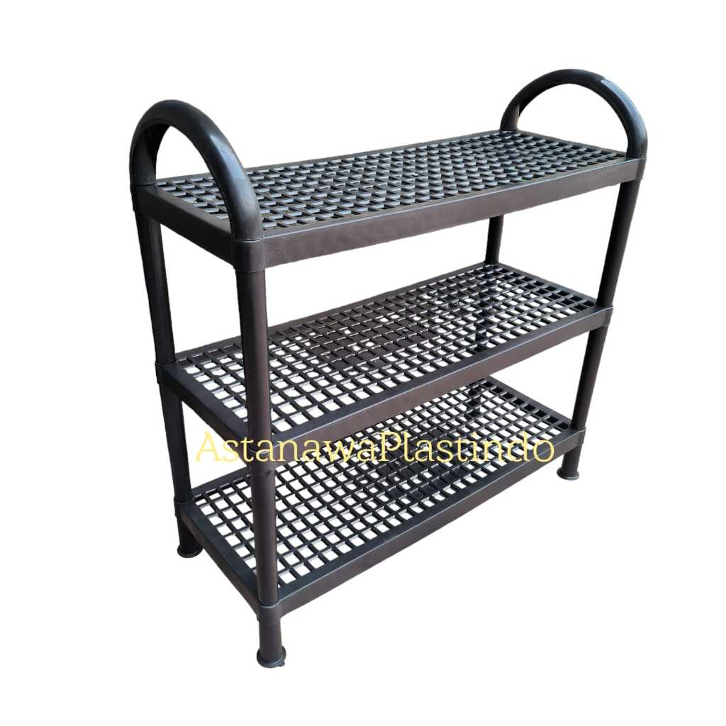Rak Sepatu Plastik 3 Susun Tempat Sepatu Portable Warna Hitam