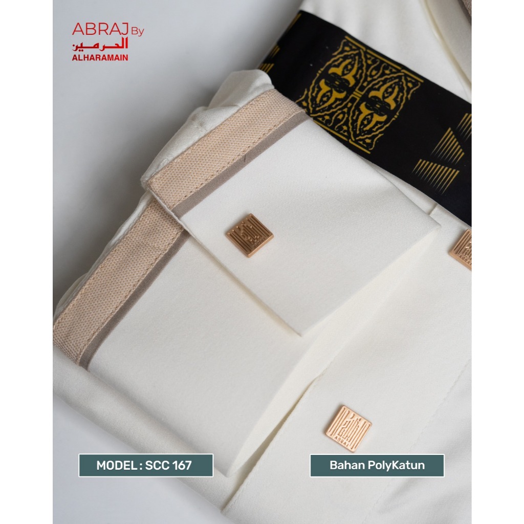 ABRAJ by Al Haramain Jubah / Gamis Pria Dewasa Slimfit Manset Premium SCC (167 A) | Putih Tulang | Cream-6