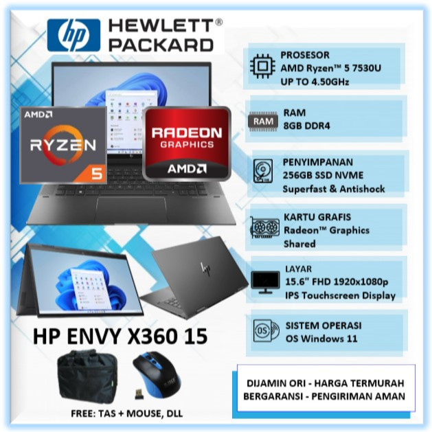 Laptop Touchscreen HP Envy x360 15 Amd Ryzen 5 7530U 8GB 512GB SSD 15" FHD IPS Touchscreen Win11