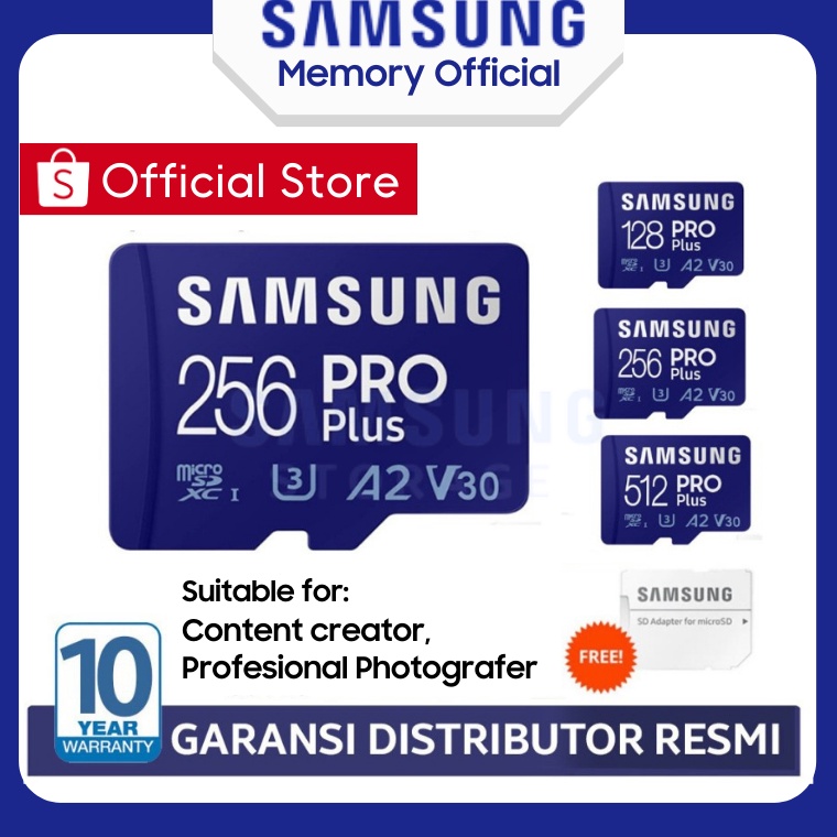 SAMSUNG Memory Card HP PRO PLUS 128GB  256GB  512GB Micro SD Memori card Kartu SD card U3 A2 V3 FREE