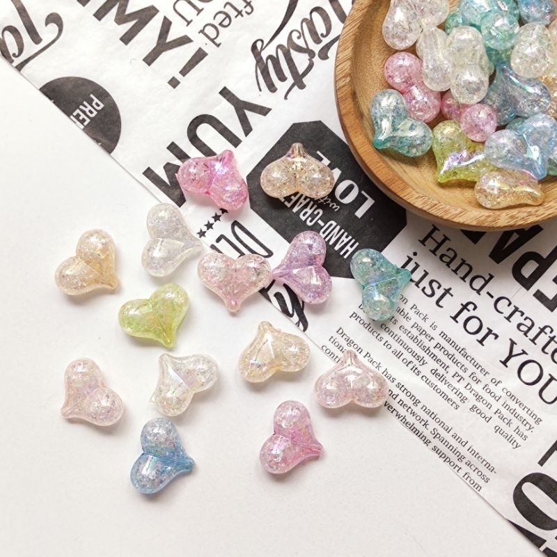 

6 pcs Mote BIG LOVE RETAK AB Holo KILAP Hati Cinta Cubby Gembul Hologram Kilat Manik-manik Manik Monte Bead Beads Kilat Cracked Crack Pecah