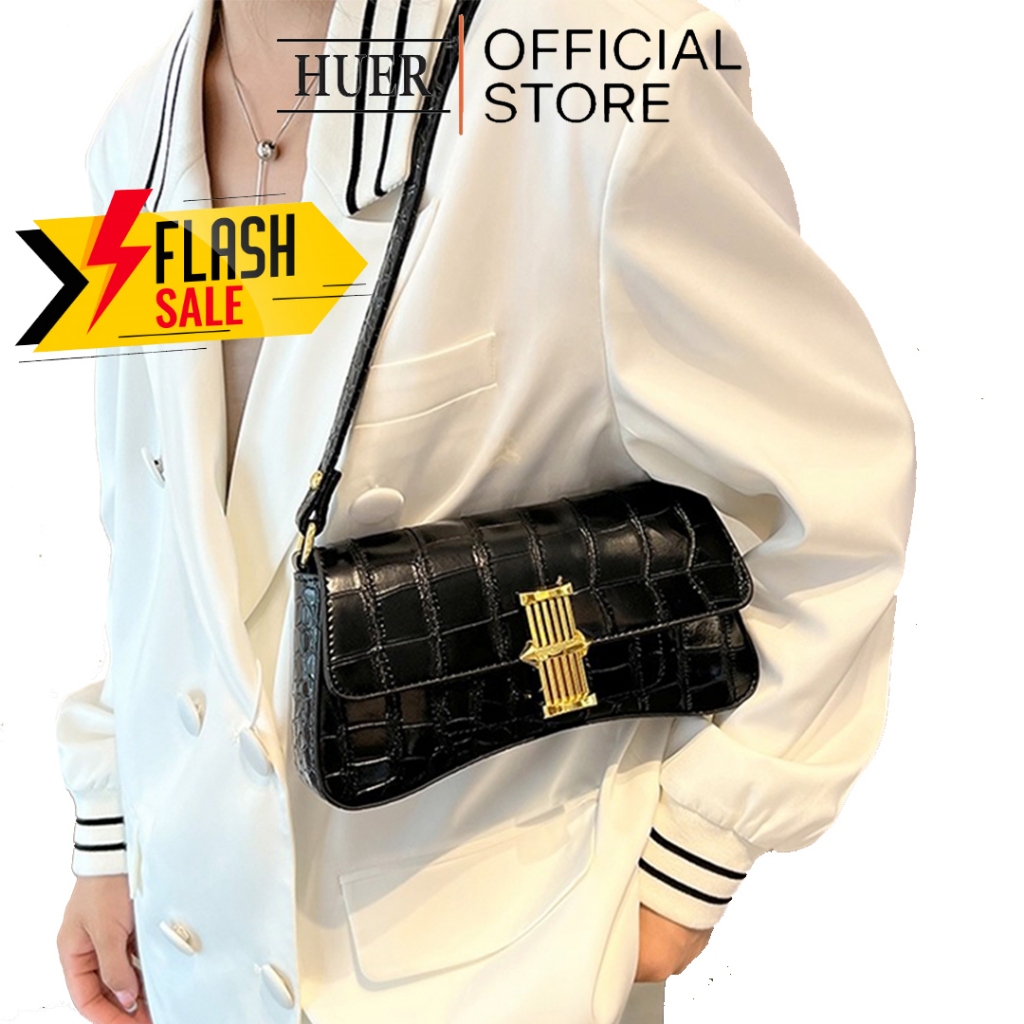 HUER ~ Tas Wanita Sepire Croc Embossed Sling Bag 9536-278 #1335