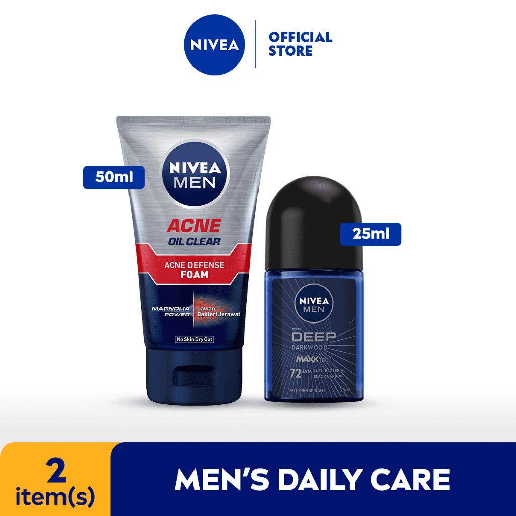 NIVEA MEN Travel Pack - Acne Defense Facial Foam 50mL + Deodorant Deep Roll-On 25mL
