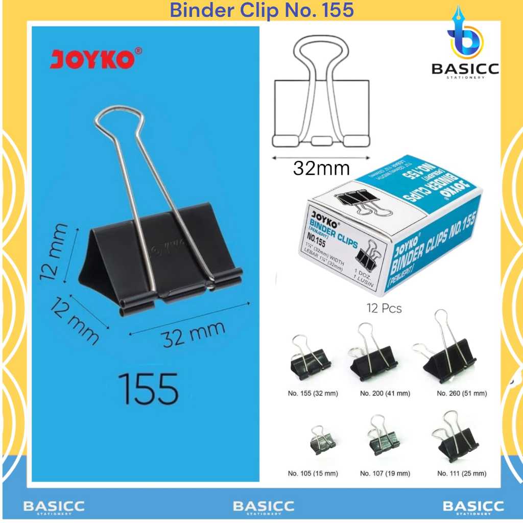 

Joyko Binder Clip Black Penjepit Kertas 155 | @1Box=12 Klip