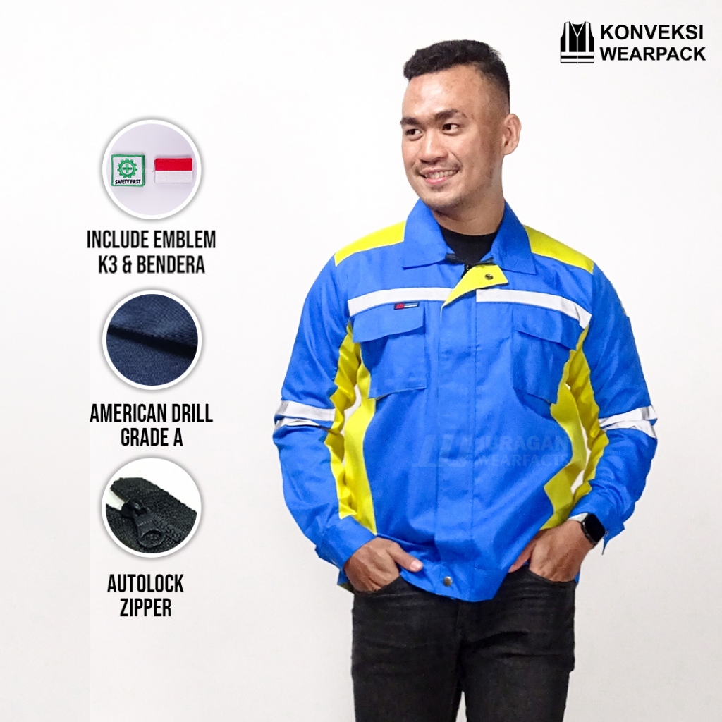 Wearpack Safety Atasan Model Ultimate Warna Biru Benhur Kombinasi Kuning
