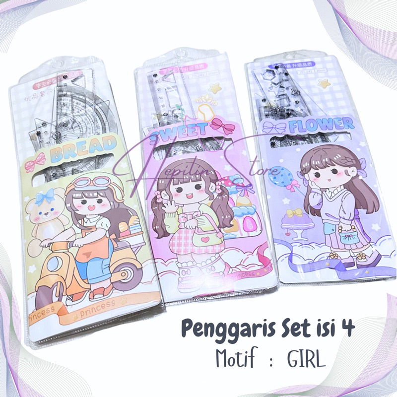 

Kancing Mika Penggaris Set 1 set isi 4 Penggaris / Study Set Fancy Kuromi , Unicorn / Penggaris 4 in 1 Busur / Penggaris Segitiga / Stationery Set