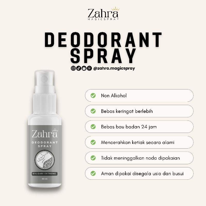 Zahra Deodorant Tawas Spray Aroma Bvlgari Extreme - Mencerahkan Ketiak Ampuh mencegah bau ketiak, ke