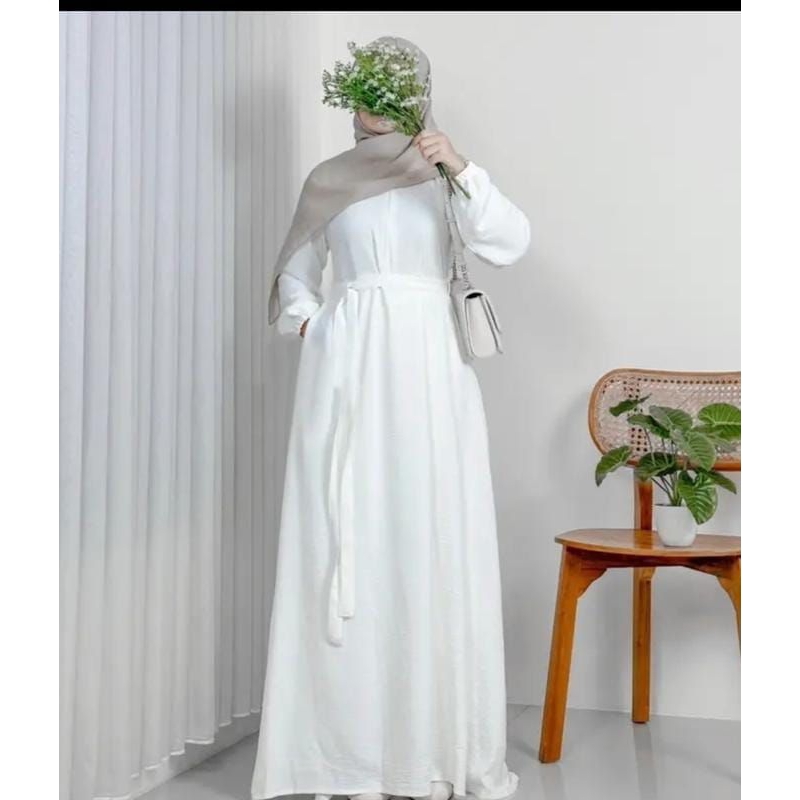 S M L XL XXL GAMIS TALI PISAH SERUT REMAJA TERBARU/GAMIS PUTIH POLOS CRINCLE AIRFLOW FASHION HIJAB  