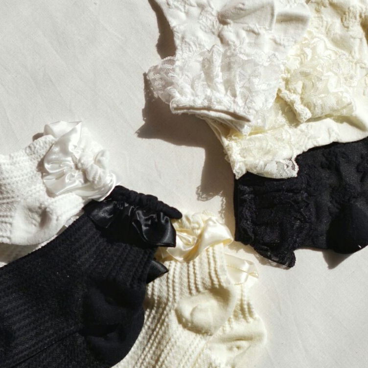 Best Produk Beli Classic Lace Socks  Kaos Kaki Panjang Dewasa Lolita Warna Hitam Putih Renda Motif B