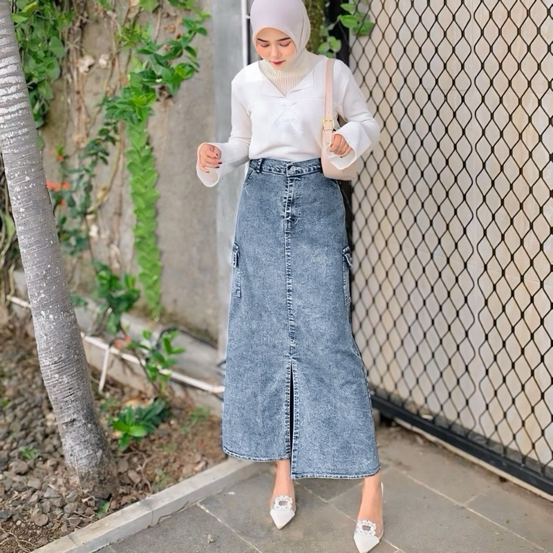 Rok Kargo / Rok Jeans Wanita/ ROK JEANS THEANA / ROK JEANS KOREA STYLE SPAN A.