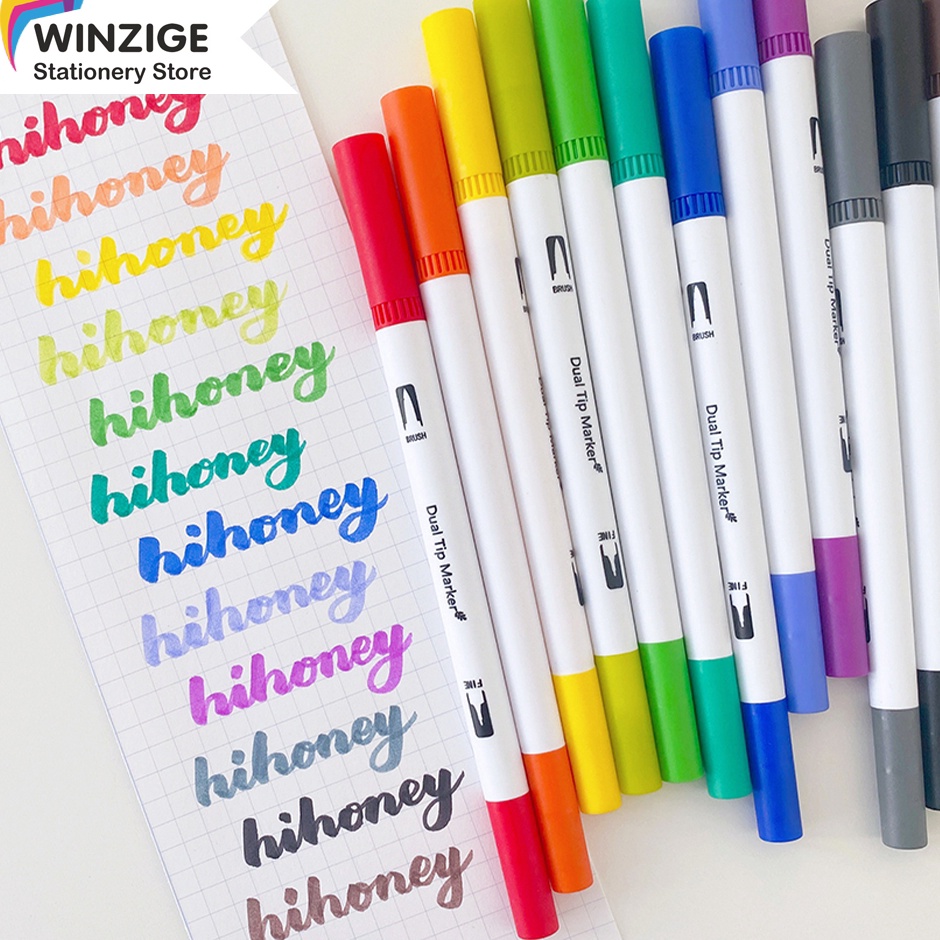 

Winzige Set 12Pcs Brush Pen Dual Tip Calligraphy Brush Lettering Aesthetic Vintage Warna Warni Brush Marker Pena Kuas Warna Pulpen Pena Kaligrafi Coloring Markers