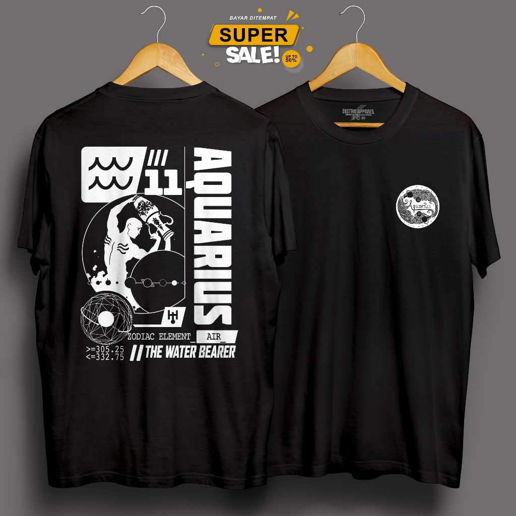 Tshirt Baju kaos ZODIAK AQUARIUS ♒Kaos logo zodiak Aquarius/kaos unisex pria-wanita