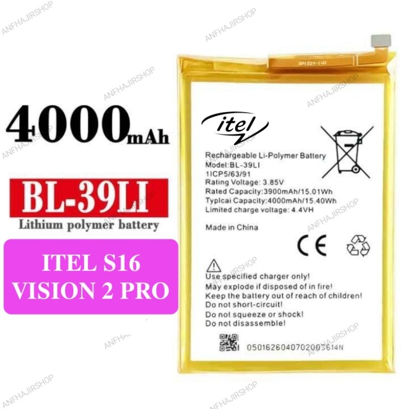 BATRE BATERAI ITEL S16 / VISION 2 PRO BL-39LI BATRAI BATTERY iTEL S 16 VISION2 PRO VISION 2PRO BL39L