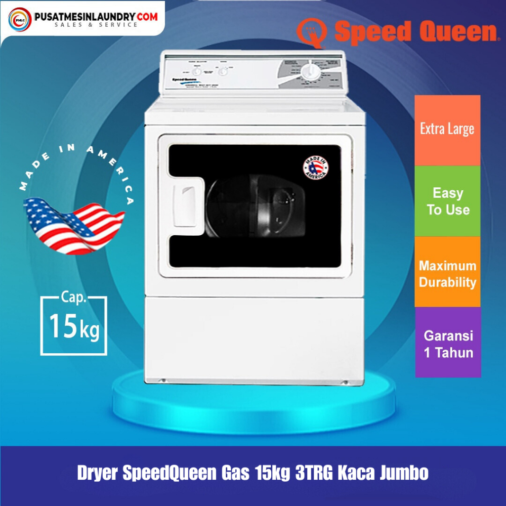 Speed Queen Mesin Pengering Gas 15kg Sistem Air Vented Kaca Jumbo 3TRG