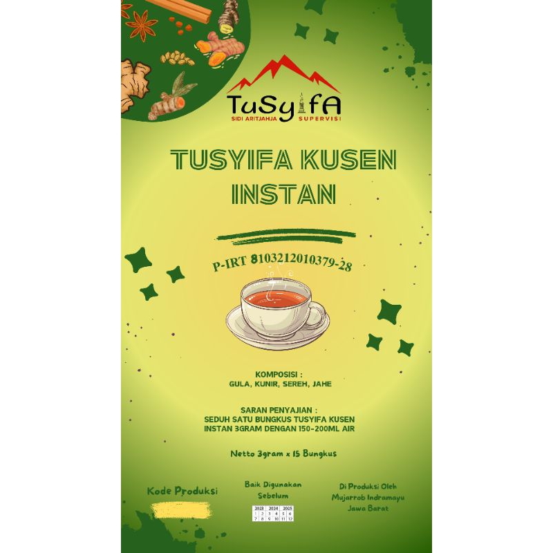 

TUSYIFA KUSEN KUAT SENDI INSTAN TANPA AMPAS ISI 15 PCS RAMUAN OA