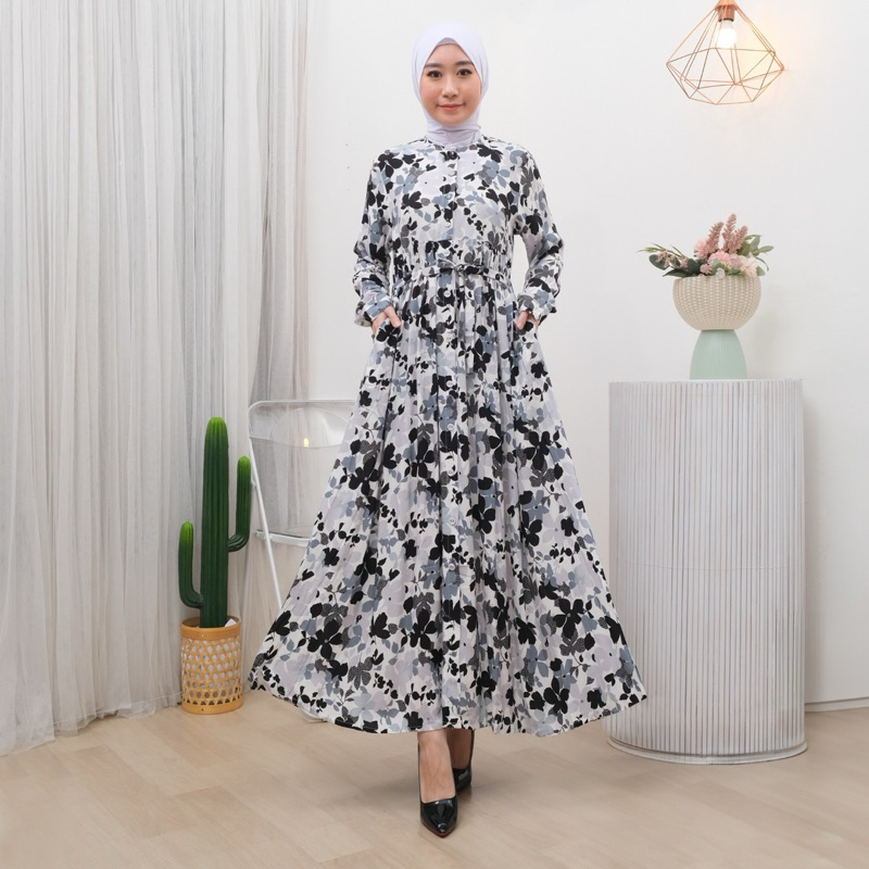 Dress Black Flower | Matt : Rayon Premium | Guangzhou Fashion- 4001