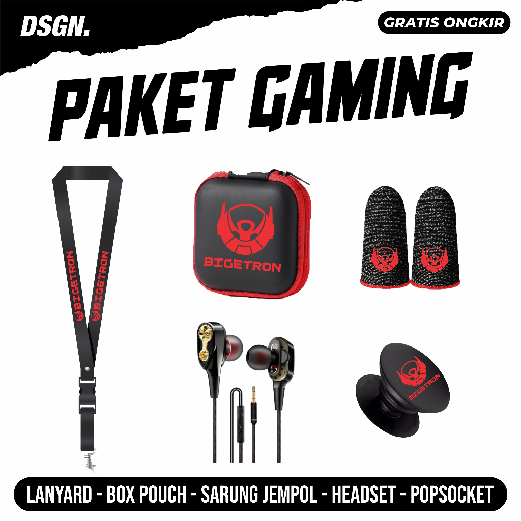 BIGETRON PAKET GAMING PREMIUM SARUNG JEMPOL ANTI KERINGAT BOX LANYARD HEADSET POPSOCKET