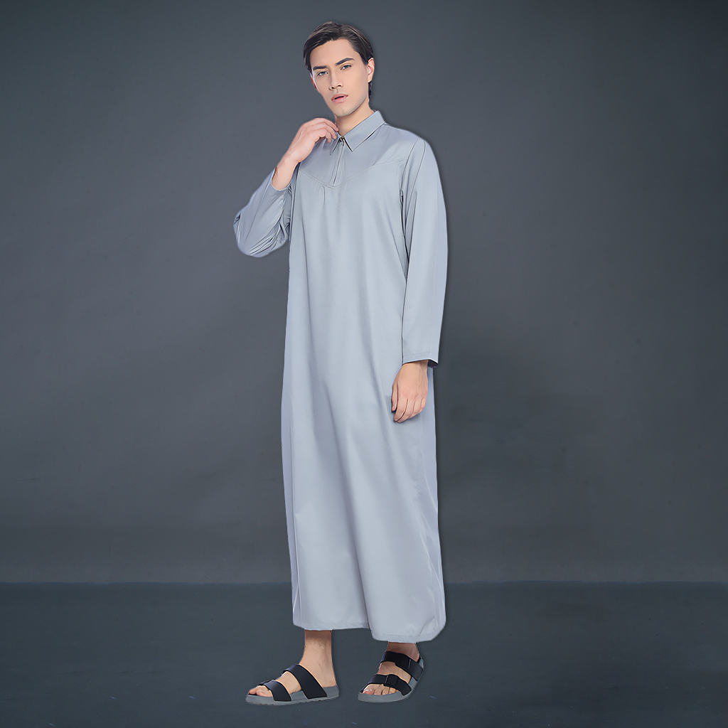 Kawan Muslim - Jubah Gamis Pria Dewasa Lengan Panjang Premium Bahan Adem Warna Abu Abu-ABU