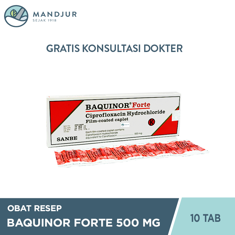 BAQUINOR FORTE 500 MG 1 STRIP @ 10 KAPLET SALUT SELAPUT