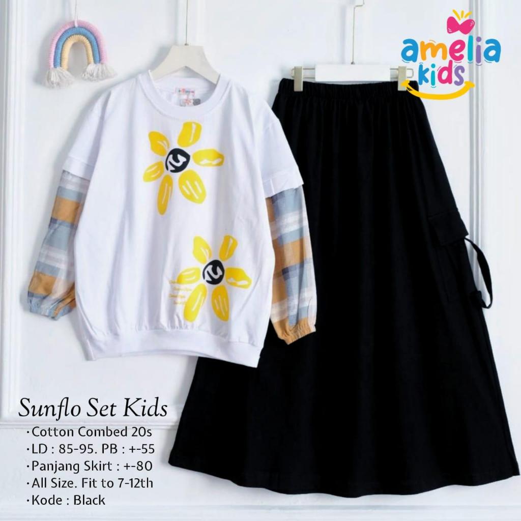 SUNFLOW SET KIDS BY AMELIA SETROK KATUN COMBAD ANAK USIA 7-12 TAHUN SETELAN BAJU MUSLIM ANAK ANAK PE