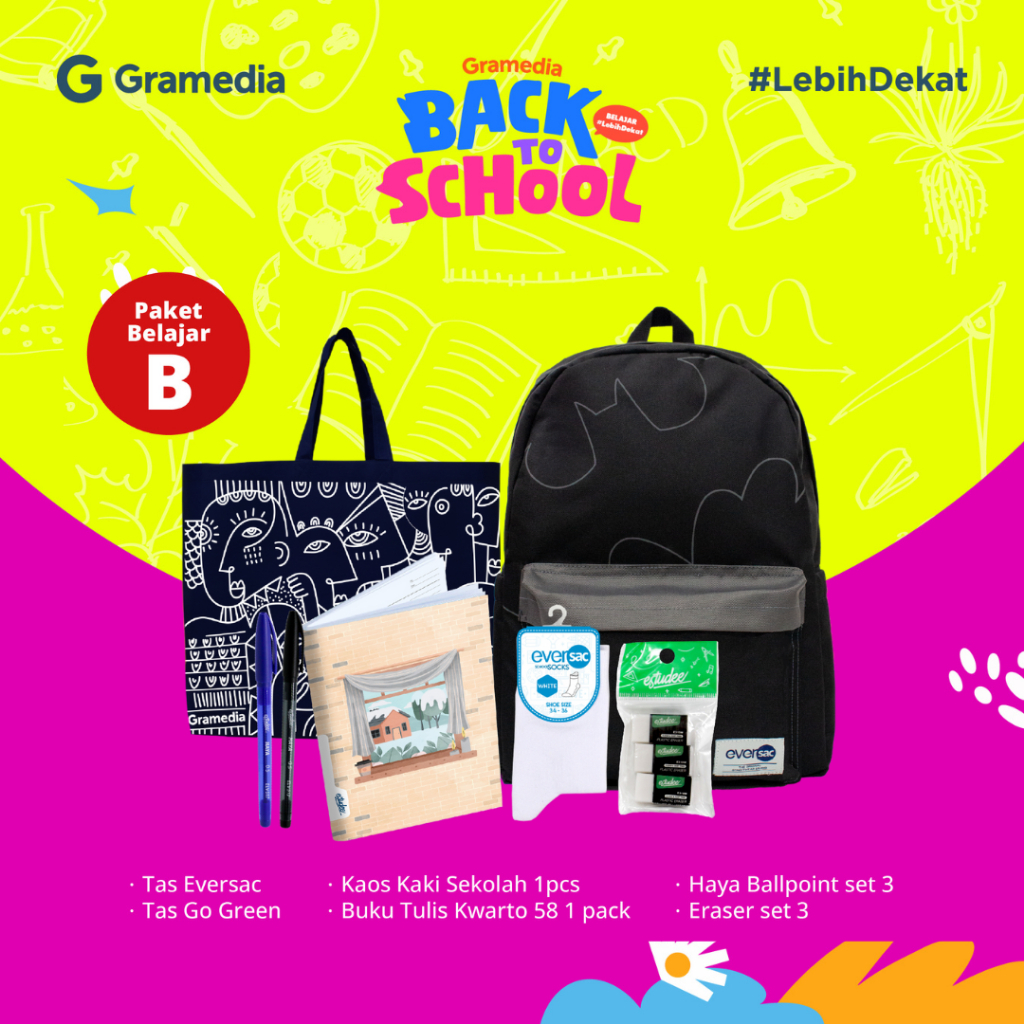 

Gramedia Supratman | PAKET BELAJAR B : TAS + BUKU + ALAT TULIS