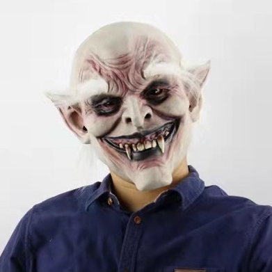 Topeng Latex Wajah Cosplay Setan Tua Beralis Putih Topeng Halloween Impor