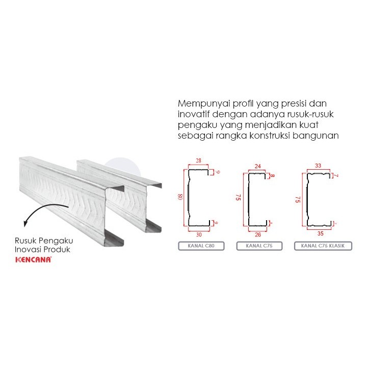 Baja Ringan/Galvalum Kanal C80 Kencana tebal 1mm SNI