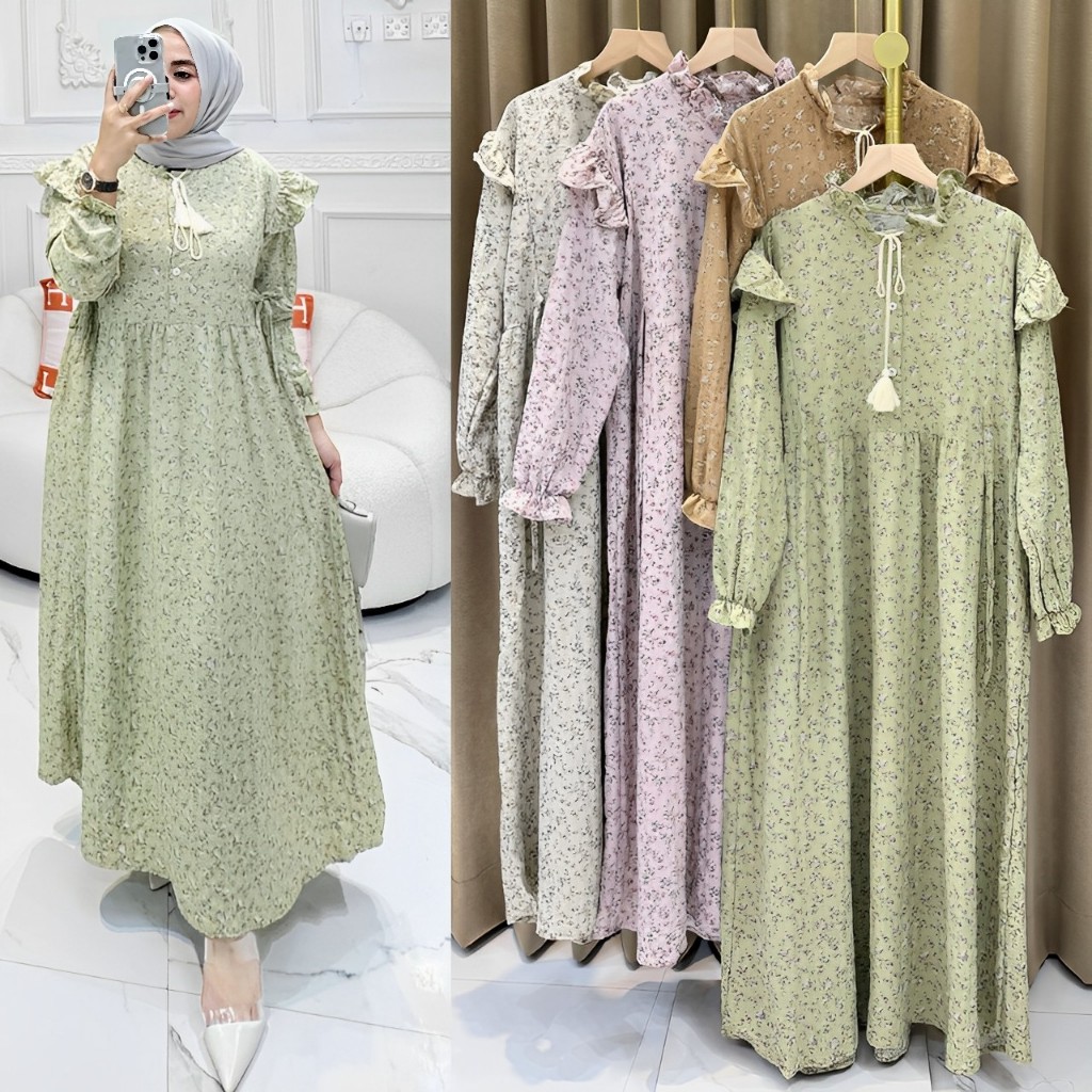 AIRA MIDI DRESS RAYON CRINKLE IMPORT PREMIUM, GAMIS MIDI BUSUI FRIENDLY TERBARU ADEM MEWAH 2024