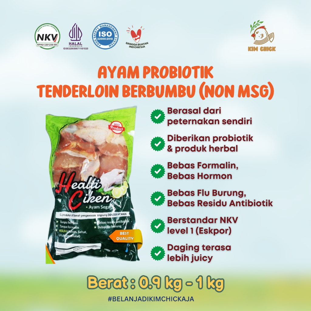 

Healti Ciken - Tenderloin Ayam Berbumbu Probiotik NON MSG | 0.9 - 1 kg