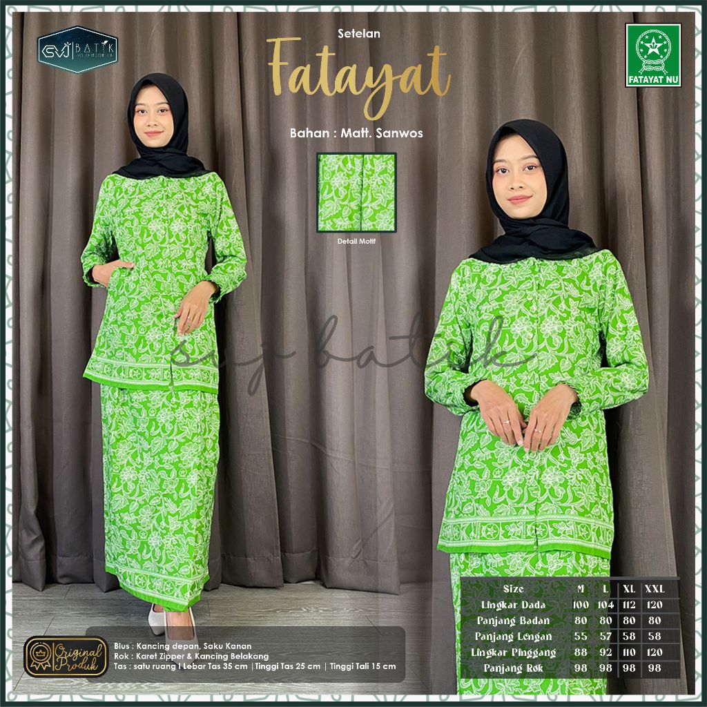 Set Fatayat NU NASIONAL setelan rok seragam pengajian muslimah bahan SANWOS adem svj batik