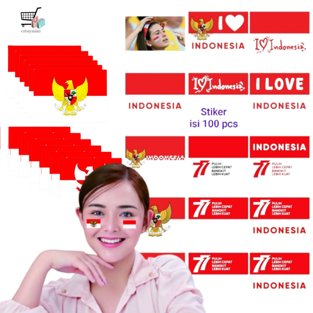 

New Item✔✔ STICKER PIPI MERAH PUTIH ISI 100 / Tempelan Pipi Bendera Merah Putih Indonesia Agustusan
