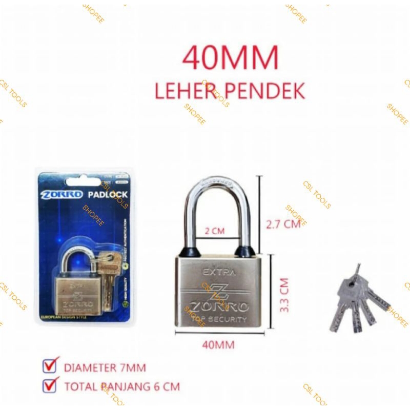 Gembok Anti Maling Komputer 50mm - Gembok Anti Potong ZORRO 50mm Panjang