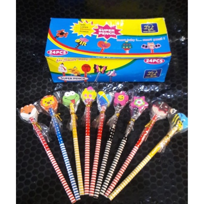 

KODE Q44T Pensil stip penghapus karakter lucu isi 24