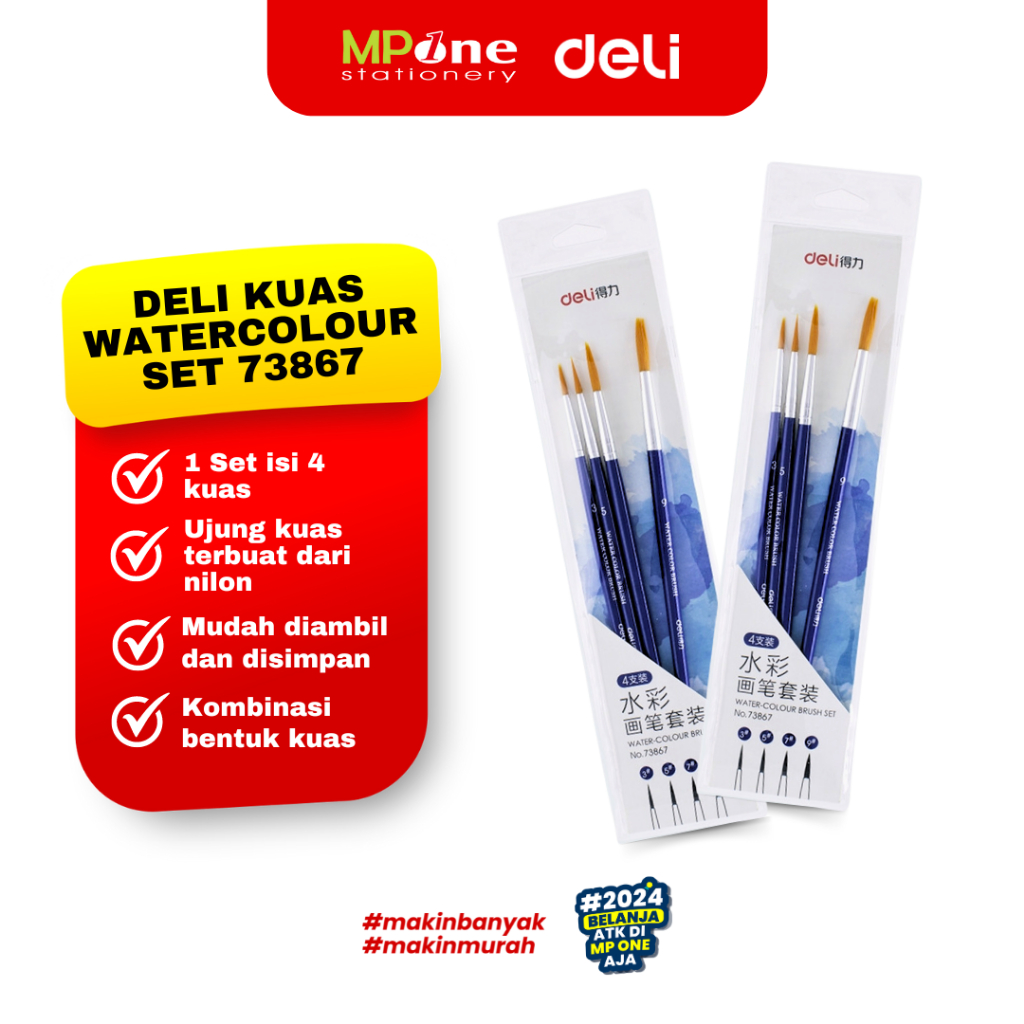 

Deli Kuas Lukis set 73867 isi 4 / Kuas Lukis Cat Set isi 4 pcs kuas kombinasi / Brush Set 73867 Deli