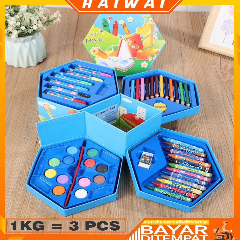 

KODE V4J HaiWai COD Crayon Set Karakter 4in1 Isi 46pcs Alat Set Menggambar Melukis STY9
