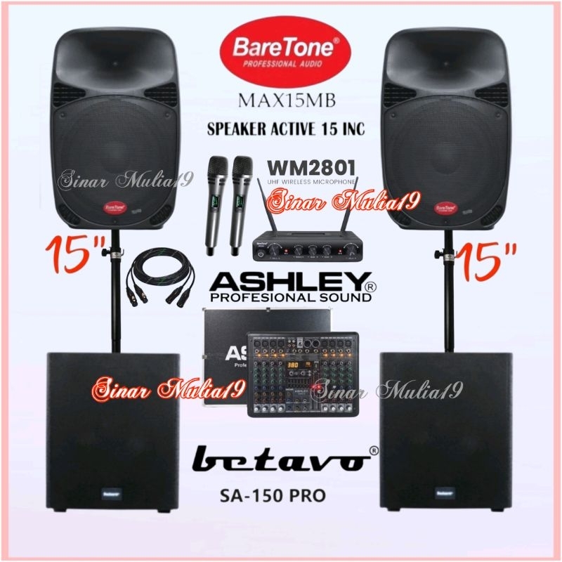Paket Sound System Speaker Aktif 15 Inch BareTone MAX15MB 2 Unit Subwoofer Aktif 15 Inch Betavo SA 1