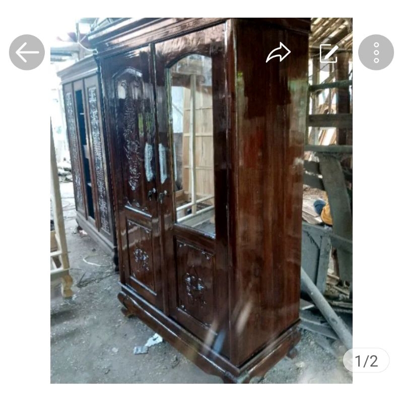 lemari pakaian 2 pintu ful kayu jati ceminnon cermin